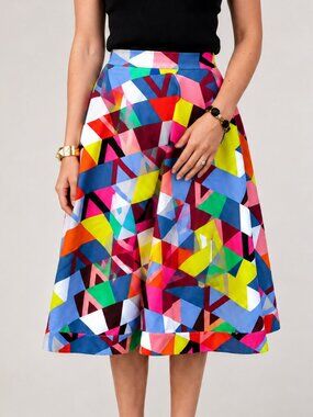 Anthropologie Plenty by Tracy Reese Colorful Geoprism Circle Midi Skirt SZ 4 Mod